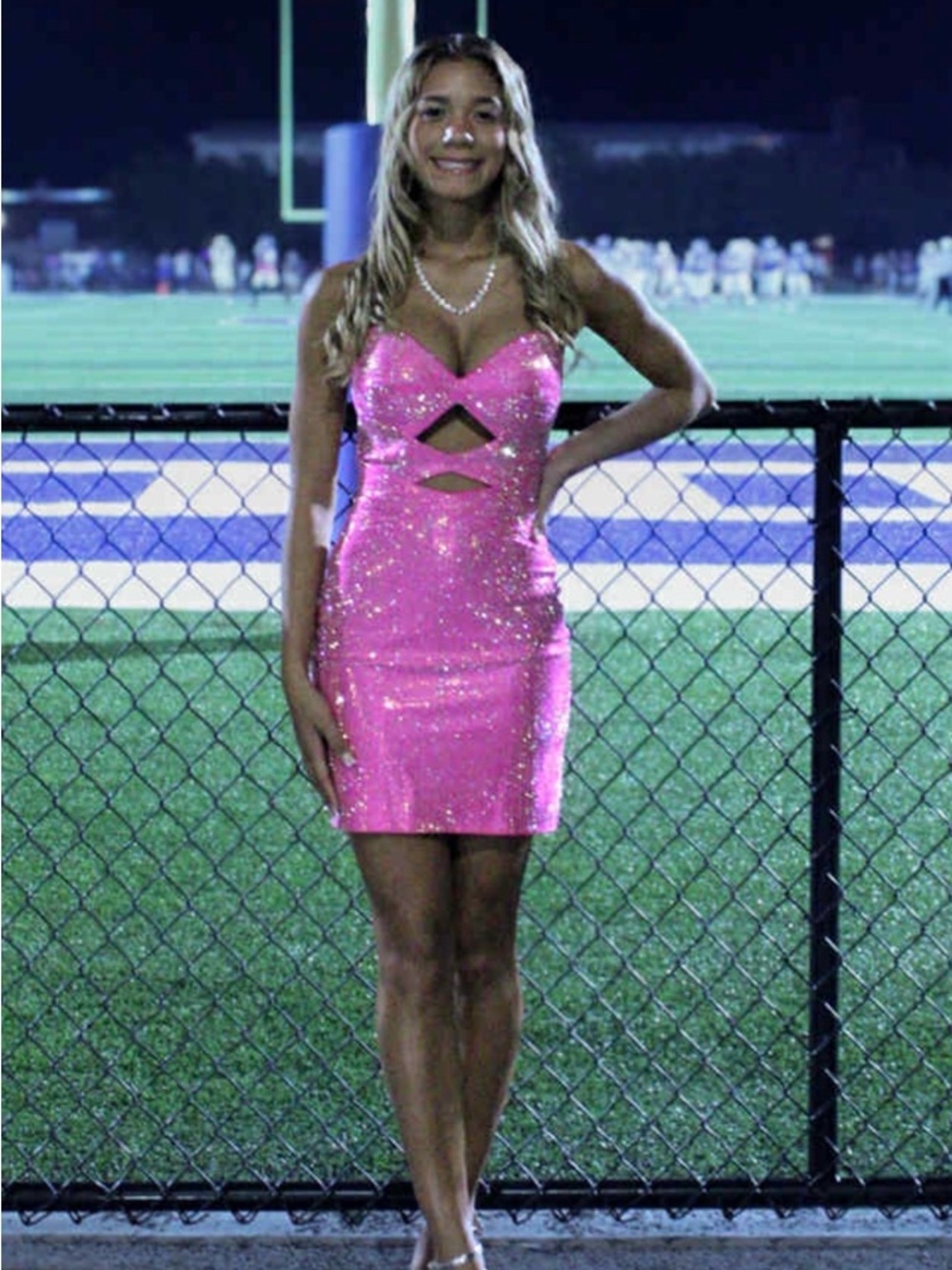 Sherri Hill Bright Pink Sequin Cutout Mini Dress